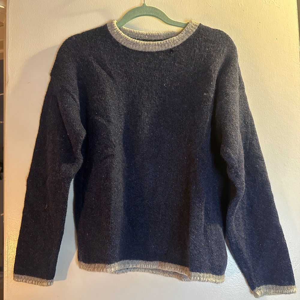 Women's Wool blend Navy Sweater with gray Trim
